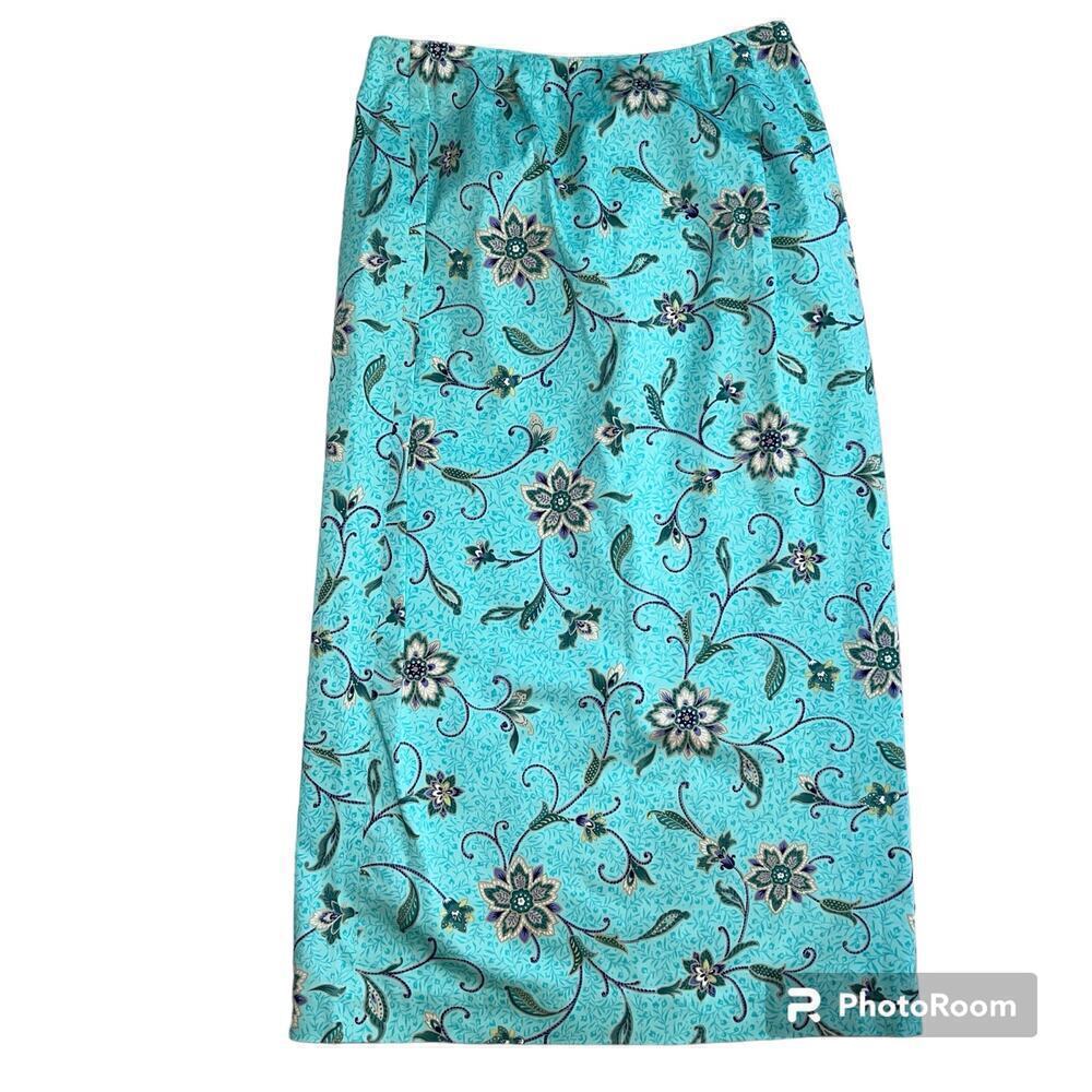 Talbots Stretch Cotton Maxi Wrap Skirt Turquoise Tropical Floral Size 12 NWOT